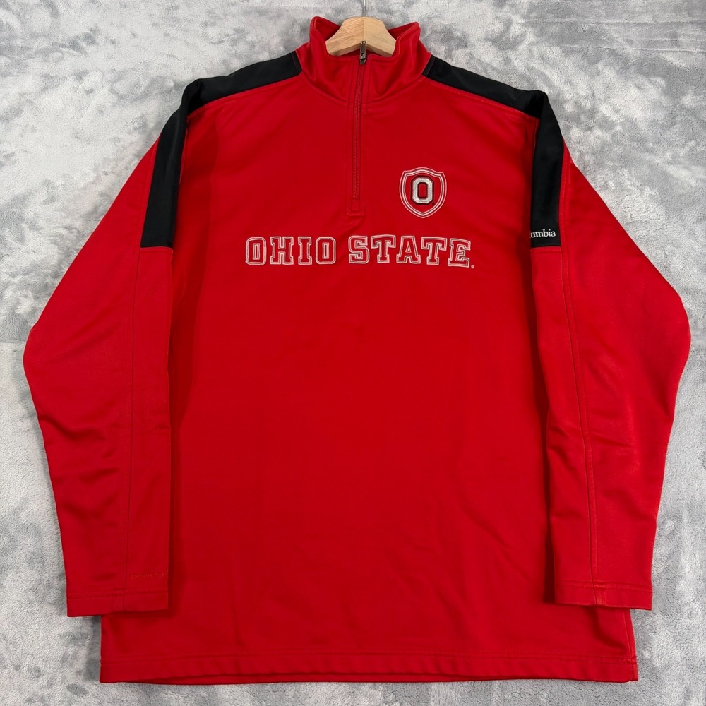 Columbia Klamath Range 1/4 Zip Fleece Pullover Mens XL Red Ohio State Buckeyes